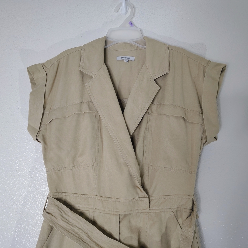 Madewell Beige Utility Romper Belted Short Sleeve Five Pockets Sz 6 Linen Blend - Picture 3 of 16